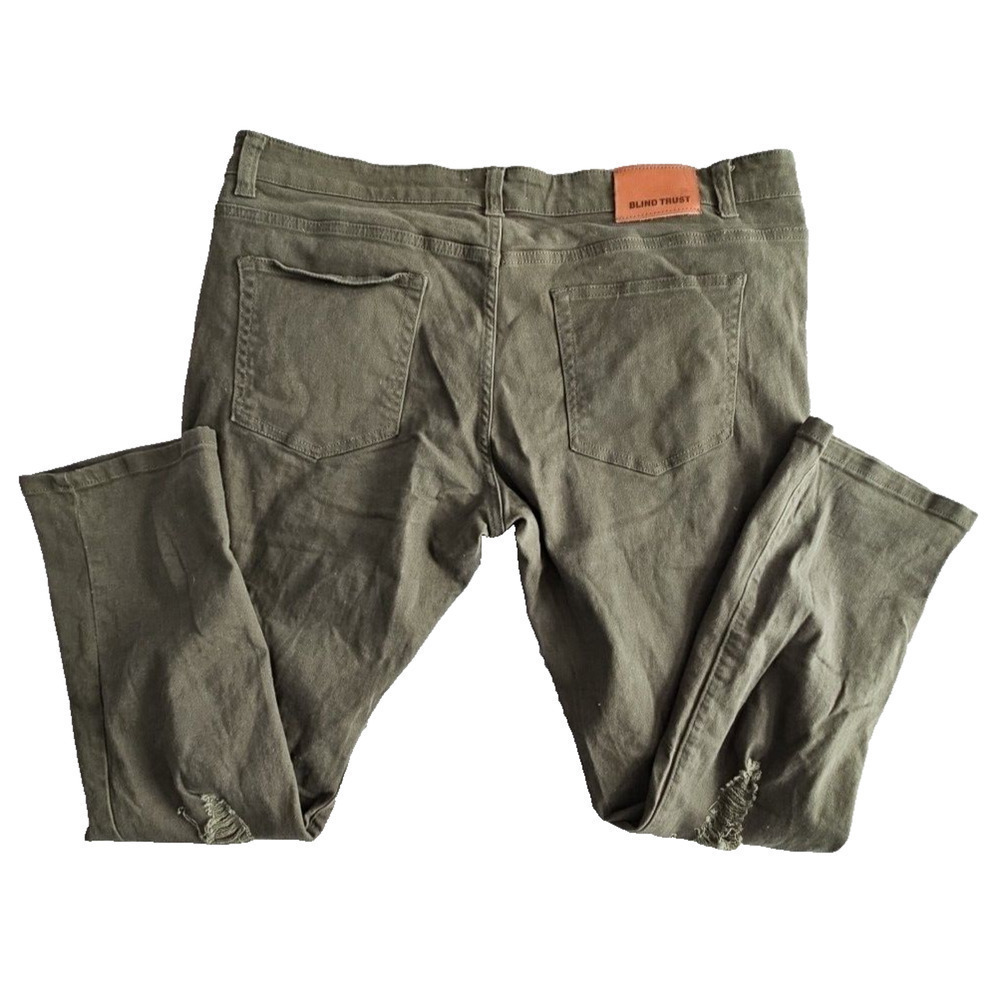 Blind Trust Jeans Men's 42x32 Green Stretch Denim Distressed Streetwear Lined - Picture 13 of 16